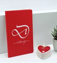 BK Gift Kişiye Özel İsimli Kırmızı Defter ve Kalp Taş Obje Kokulu Mum Hediye Seti-3, Sevgiliye Hediye, Arkadaşa Hediye