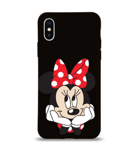 Apple iPhone X Uyumlu Lansman Kılıf Minnie Mouse Tasarımlı Altı Kapalı İçi Kadife Kaplı  Kapak (Şeffaf)