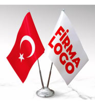 Firmaya Özel Çift Direkli Logolu Masa Üstü Bayrak