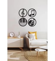 Müzik Nota Ahşap MDF Dekoratif Tablo - Müzik Temalı Duvar Dekoru (40x40 cm) (Siyah)