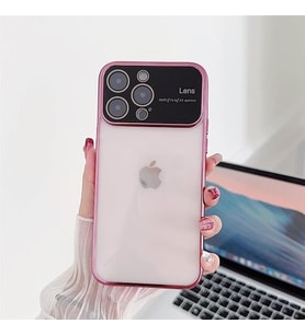 İphone 15 Kamera Lens Korumalı Kenarı Renkli Luxury Şeffaf Kılıf (Pembe)
