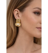 Gold Kaplama Krem Taşlı Modern Küpe