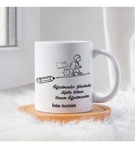 Öğretmenler Günü İçin Kişiye Özel Porselen Kupa Bardak - BY-KP-0000304 (Beyaz)