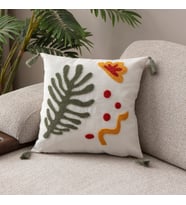 Comfort Punch Desenli Kırlent Kılıfı Kare Dekoratif Bohem Nakışlı Koltuk Yastık Kılıfı panç (Çiçek Yeşil)