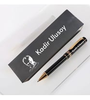 Atatürk Silüetli ve İmzalı Kutulu Metal Kalem - Kişiye Özel İsim Yazılı Mat Siyah Prestij Hediye Kalemi