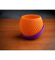 3D Baskı Küre Saksı - Kafes Dokulu İki Parçalı Dekoratif Saksı - Turuncu-Mor