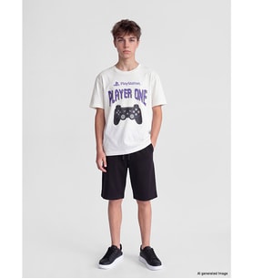 LCW Kids Beyaz Bisiklet Yaka Playstation Baskılı Erkek Çocuk Tişört