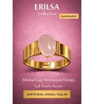 Sertifikalı Açık Pembe Kuvars Doğal Taş Yüzük Ayarlanabilir - Bakır Üzeri Altın Kaplama Aşk Taşı (Çok Renkli)