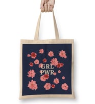 Girl Power Empowering Women Floral Background 01 Bez Çanta Uzun Saplı