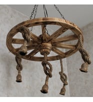 Otantik Çarşı Ahşap Halatlı Teker Avize 70 cm. 5'li  K02