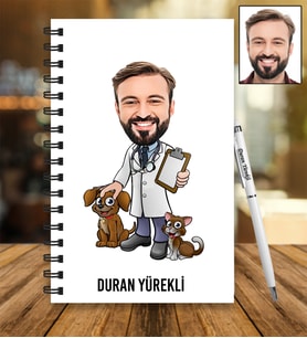 Kişiye Özel Veteriner Tasarımlı Karikatür Ahşap Defter Ve Kalem Seti 89