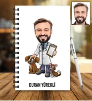 Kişiye Özel Veteriner Tasarımlı Karikatür Ahşap Defter Ve Kalem Seti 89