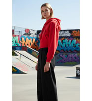 Kadın Moda Şık Regular Kapüşonlu Düşük Kol Crop Normal Kalıp Kalın içi Polarlı Örme Sweatshirt