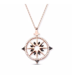 Gümüş bayan taşlı pusula kolye (Rose)