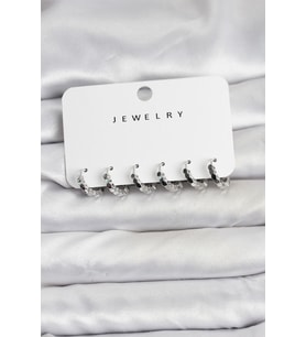 Gümüş Renk Pirinç Minimal Petek Detaylı Kadın Küpe Seti 5886 - 1OL3560-6360