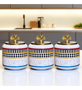 Baharatlık 3 lü Oval Büyük Boy Kahve Köşesi Seti 1400 ml (Çay,Kahve,Şeker) Kelebek Desen Gold