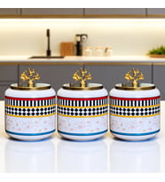 Baharatlık 3 lü Oval Büyük Boy Kahve Köşesi Seti 1400 ml (Çay,Kahve,Şeker) Kelebek Desen Gold