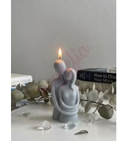 Mumelia Candles Sarılmış Çift - Doğal Soya Blok Dekoratif Mum - Gri