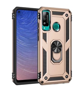 Huawei P40 Lite E Kılıf Metal For Car Yüzüklü Standlı Military Ring Serisi (Altın)
