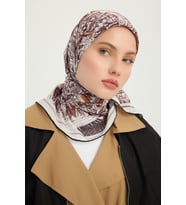 Schaless Yankılar Şehri - İndigo - Vierra Desenli Viskon Eşarp - 90x90 Cm (Kahverengi)