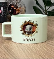 Kişiye Özel 3D Efektli Fil Baskılı Hediye Pastel Fincan İsimli İsim Yazılı (Yeşil)