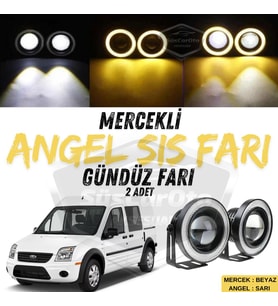 Ford Connect 2002-2013 Uyumlu Mercekli Angel Sis Farı Metal 76 mm Sarı Halkalı Gündüz Farı 2 Adet