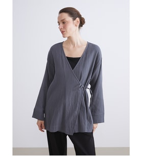 LCWAIKIKI Classic Gri Kruvaze Yaka Dokulu Kadın Kimono
