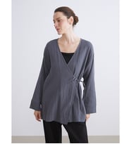 LCWAIKIKI Classic Gri Kruvaze Yaka Dokulu Kadın Kimono
