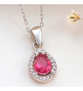 Pembe Zirkon Taşlı Çiçek 925 Ayar Gümüş Kadın Kolye