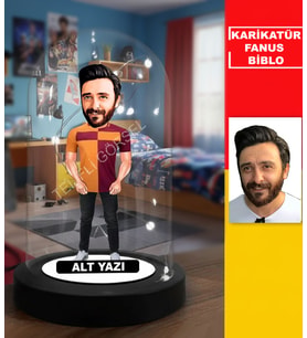 KİŞİYE ÖZEL SARI KIRMIZI TARAFTAR TASARIMLI IŞIKLI KARİKATÜR FANUS BİBLO TARAFTAR HEDİYESİ
