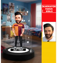 KİŞİYE ÖZEL SARI KIRMIZI TARAFTAR TASARIMLI IŞIKLI KARİKATÜR FANUS BİBLO TARAFTAR HEDİYESİ
