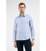 Beyaz - İndigo Mavi Çizgili Desen Sert Yaka Uzun Kol Cepsiz Slim Fit Pamuklu Gömlek 1004255282