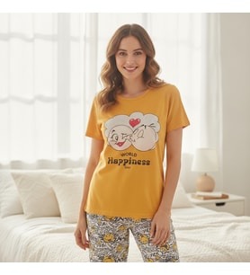 Kadın Giyim Kısa Kollu Baskılı Pijama Takımı BB2664