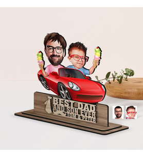 BK Gift Kişiye Özel 3D Kabartma İsimli Baba-Oğul Karikatürlü Ahşap Biblo-7, Babaya Hediye, Babalar Günü Hediyeleri