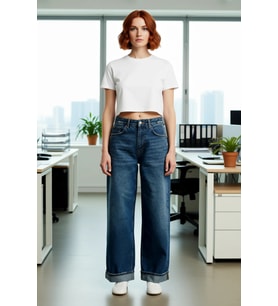 Kadın Koyu Bol Kesim Denim Pantolon Fonksiyonel Dayanıklı Kaliteli Konforlu Estetik Modern