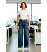 Kadın Koyu Bol Kesim Denim Pantolon Fonksiyonel Dayanıklı Kaliteli Konforlu Estetik Modern