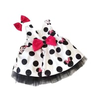 Minie Mouse Desen Sırt Detaylı Elbise-Saç Bandı (Siyah - Beyaz - Kırmızı)