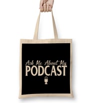 Ask Me About My Podcast Cute Podcasters Bez Çanta Uzun Saplı