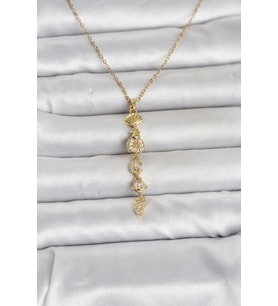 316L Çelik Gold Renk Deniz Temalı Y Model Zirkon Taşlı Kadın Kolye 5886 - HPSBYI3737-8158