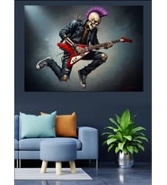 Elektro Gitar Çalan İskelet Punk Dekoratif Kanvas - Mdf Ahşap Tablo