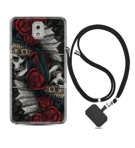 Samsung Note 3 4 5 8 9 20 Ultra 10 Lite Kılıf Boyun Askılı Silikon Skull Rose 1673