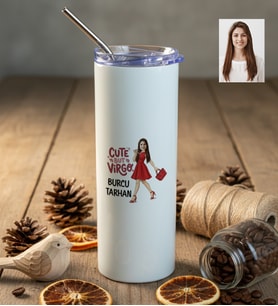 Kişiye Özel Karikatürlü Cute But Virgo Başak Burcu Pipetli Çelik Matara Doğum Günü Hediyesi