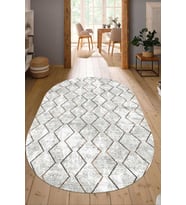 Dijital Baskılı Kaymaz Taban Yıkanabilir Oval Salon Halısı Mutfak Halısı Yolluk NDO-HT-388 (Krem)