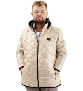 Mode XL Büyük Beden Erkek Kapitone Kalın Mont Cepli Kapüşonlu U24604 Bej