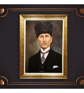 Özel Seri Paspartulu Çerçeveli Atatürk Tablo l170 (Gold)