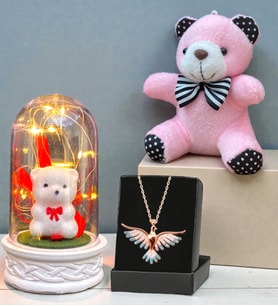 Renkli Anka Kuşu Kolye, Peluş Anahtarlık ve Led Işıklı Fanus Premium Hediye Seti (Model 5)