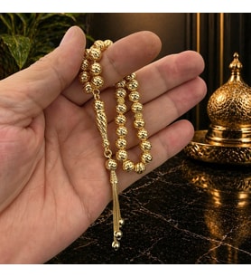 14 Ayar Altın Kaplama Tesbih - Osmanlı Motif Tesbih - Yuvarlak Kesim Tesbih - Füzyon Tesbih - Tesbih