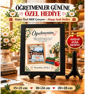 Öğretmenler Günü Hediyesi İsimli ve Fotoğraflı Kişiye Özel MDF Çerçeve – Ahşap Ayak Hediyeli