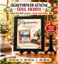 Öğretmenler Günü Hediyesi İsimli ve Fotoğraflı Kişiye Özel MDF Çerçeve – Ahşap Ayak Hediyeli
