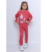 KIZ ÇOCUK 3 İPLİK EŞOFMAN TAKIMI KARAKTER BASKILI C22 (Pembe)